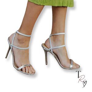 Lulu's Adelle Silver Snake Embossed Snakeskin Print Ankle Strap Heels Size 11